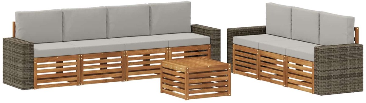 vidaXL Buiten - bank - set - 8 - st - 7-zits - Naturel - en - lichtgrijs Naturel en lichtgrijs