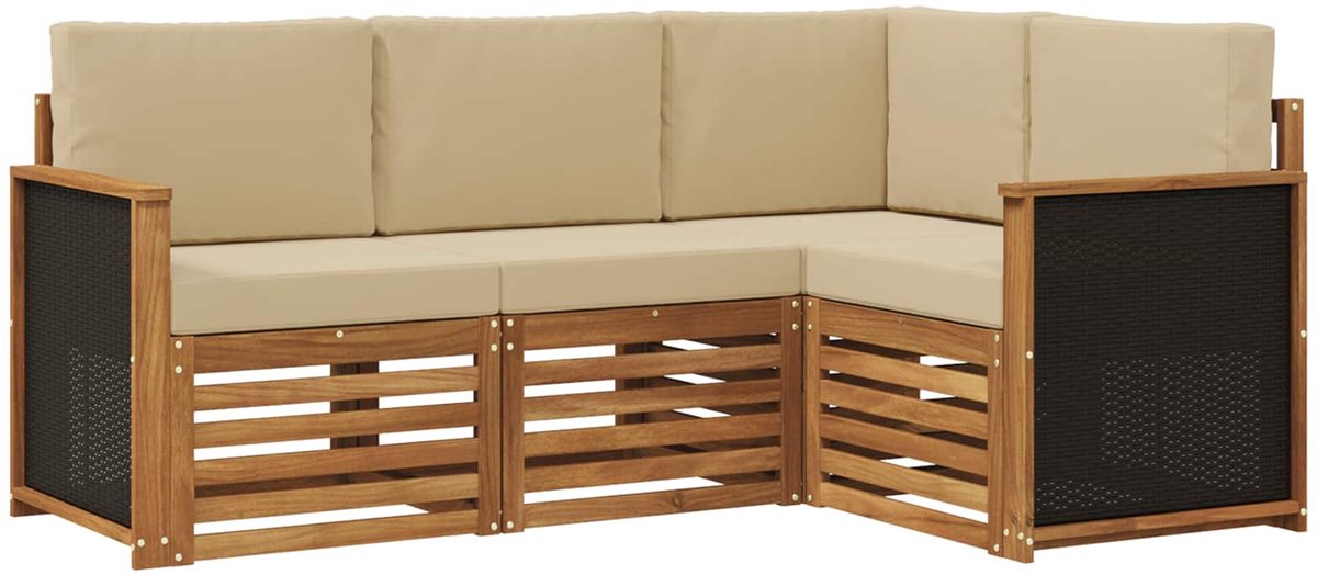 vidaXL Buiten - bank - set - 4 - st - 4-zits - Natuurlijk - en - Beige Natuurlijk en Beige