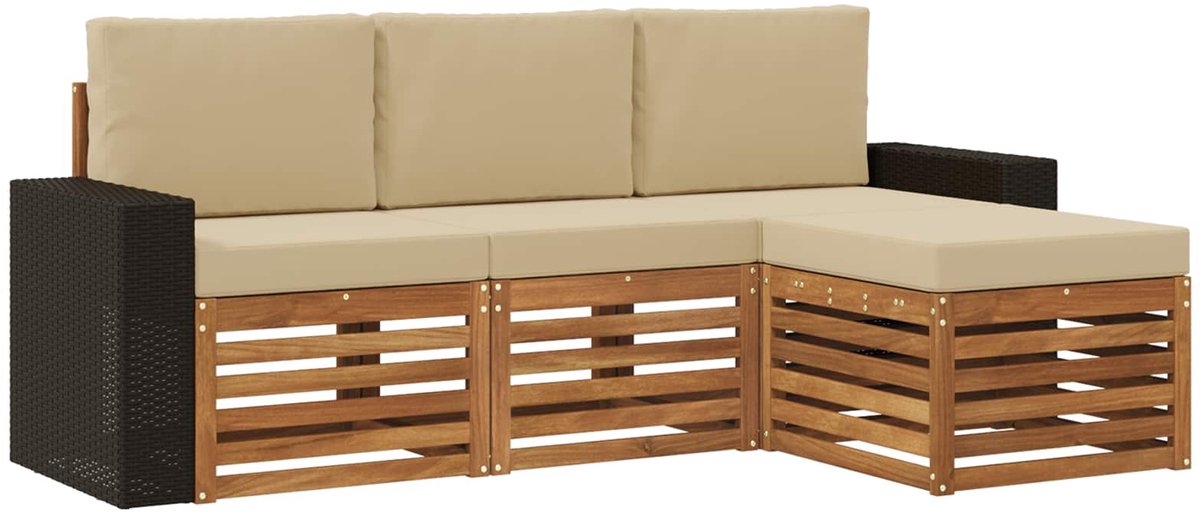 vidaXL Buiten - bank - set - 4 - st - 4-zits - Natuurlijk - en - Beige Natuurlijk en Beige