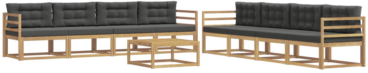 vidaXL Buiten - bank - set - 9 - st - 8-zits - Wit - en - antracietkleurig - Polyester Wit en antracietkleurig