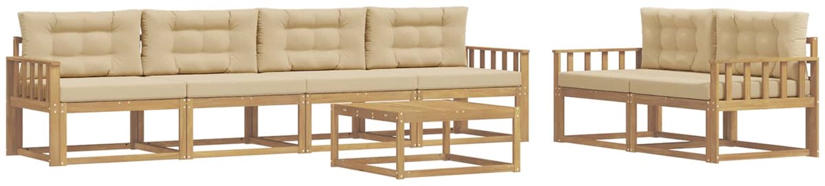 vidaXL Buiten - bank - set - 6 - st - 6-zits - Wit - en - Beige Wit en Beige