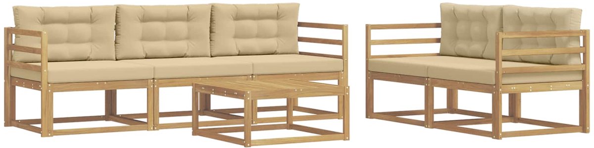 vidaXL Buiten - bank - set - 6 - st - 5-zits - Wit - en - Beige Wit en Beige