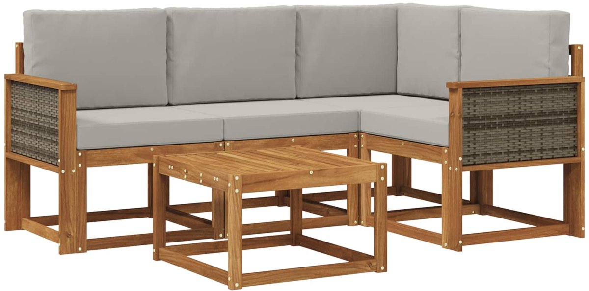 vidaXL Buiten - bank - set - 5 - st - 4-zits - Naturel - en - lichtgrijs Naturel en lichtgrijs