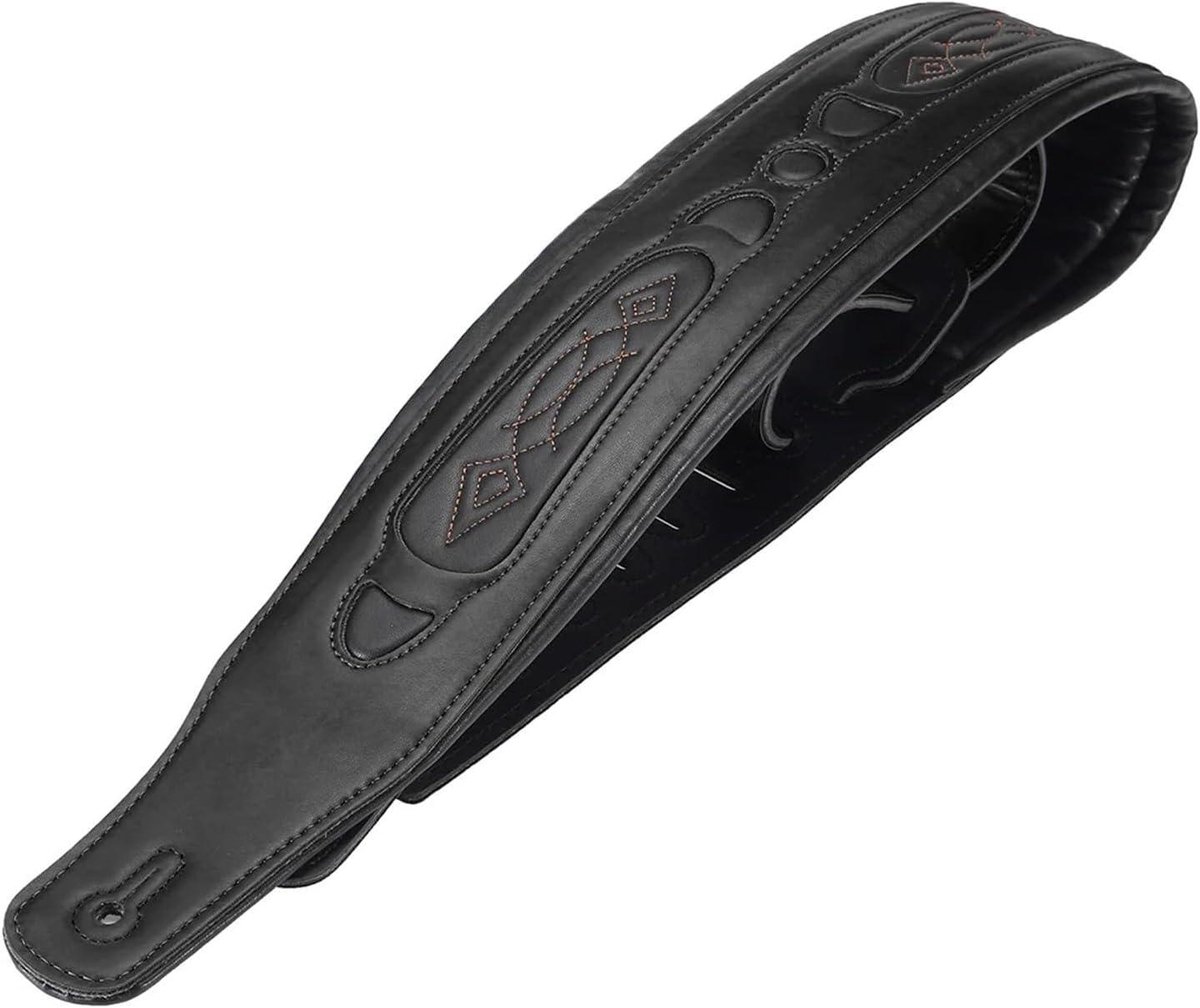 Gitaarband Leer - Gitaarriem Zwart - Muziek Maken - Zachte Brede Band - 110-130 cm - Zwart