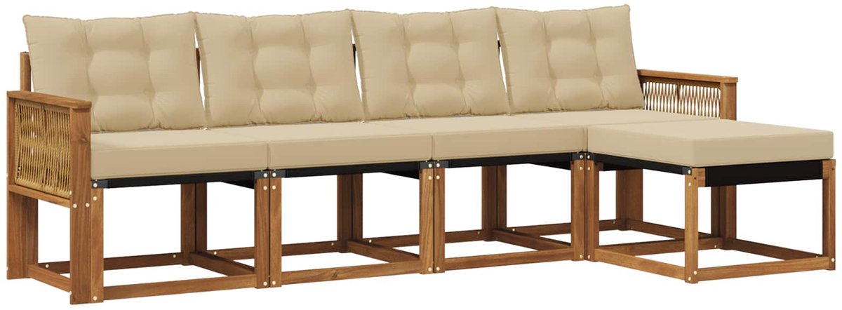 vidaXL Buiten - bank - set - 5 - st - 5-zits - Natuurlijk - en - Beige Natuurlijk en Beige