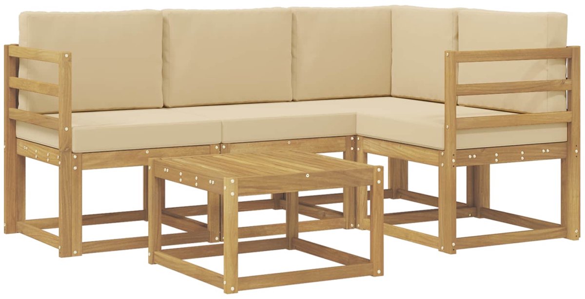 vidaXL Buiten - bank - set - 5 - st - 4-zits - Wit - en - Beige Wit en Beige