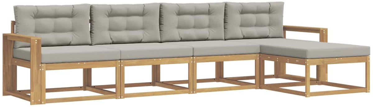 vidaXL Buiten - bank - set - 5 - st - 5-zits - Wit - en - Lichtgrijs - Polyester Wit en Lichtgrijs