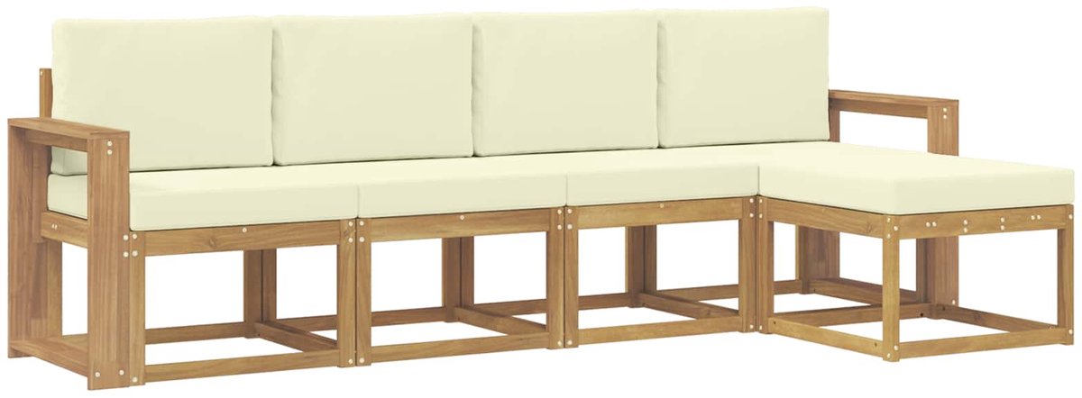 vidaXL Buiten - bank - set - 5 - st - 5-zits - Wit - en - crèmekleurig Wit en crèmekleurig