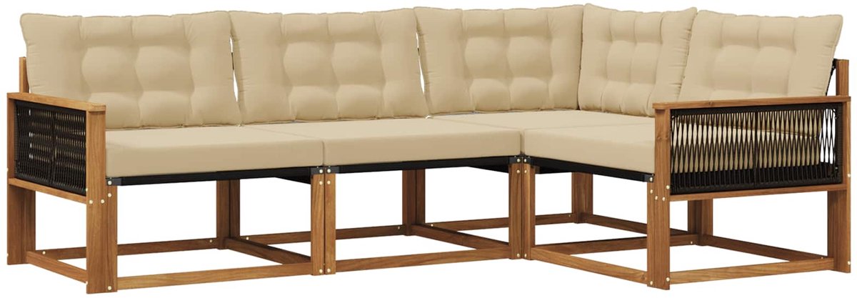 vidaXL Buiten - bank - set - 4 - st - 4-zits - Natuurlijk - en - Beige Natuurlijk en Beige