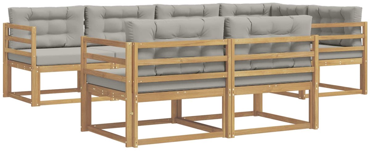 vidaXL Buiten - bank - set - 6 - st - 7-zits - Wit - en - Lichtgrijs - Polyester Wit en Lichtgrijs
