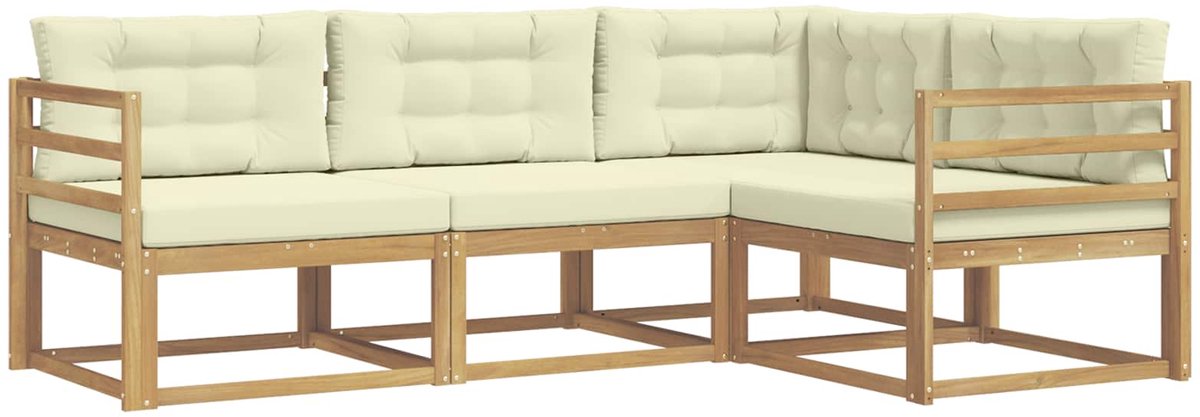 vidaXL Buiten - bank - set - 4 - st - Wit - en - crèmekleurig - 245,5 - x - 166,5 - x - 73 - cm