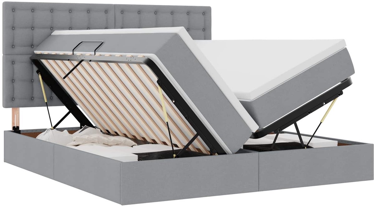 vidaXL LED - opbergbed - met - matras - Lichtgrijs - 180 - x - 200 - cm - Stof