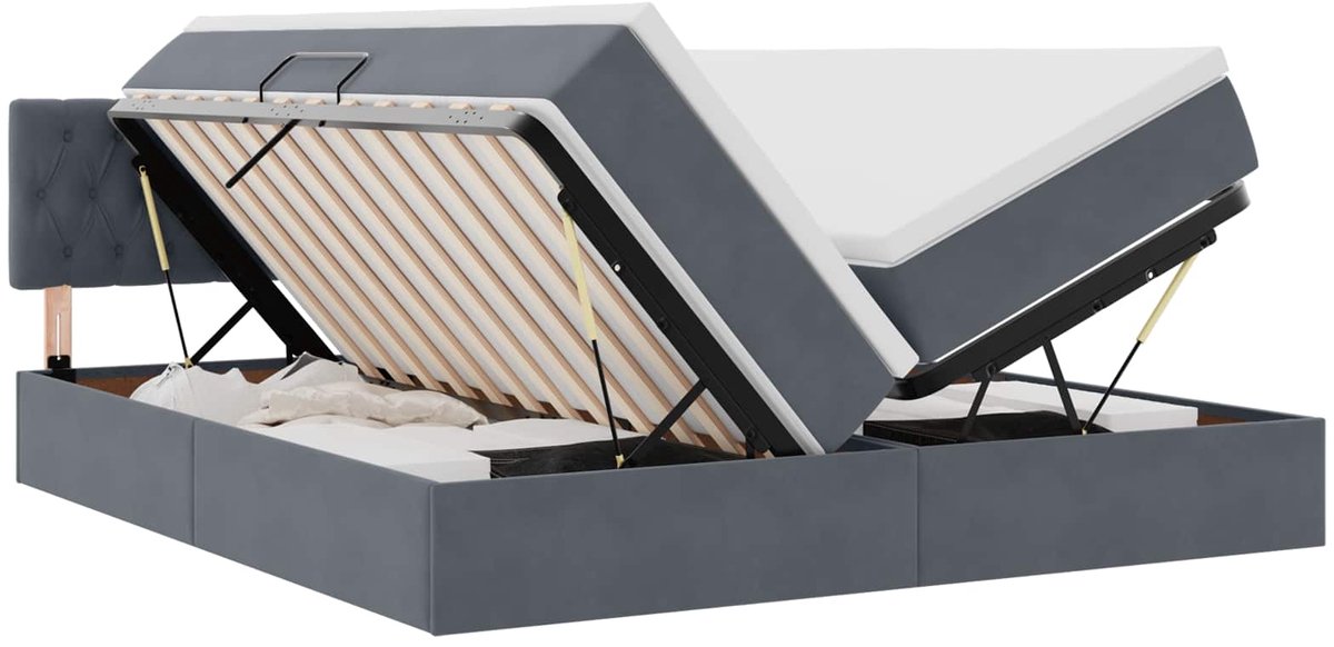 vidaXL LED - opbergbed - met - matras - Donkergrijs - 200 - x - 200 - cm - Fluweel