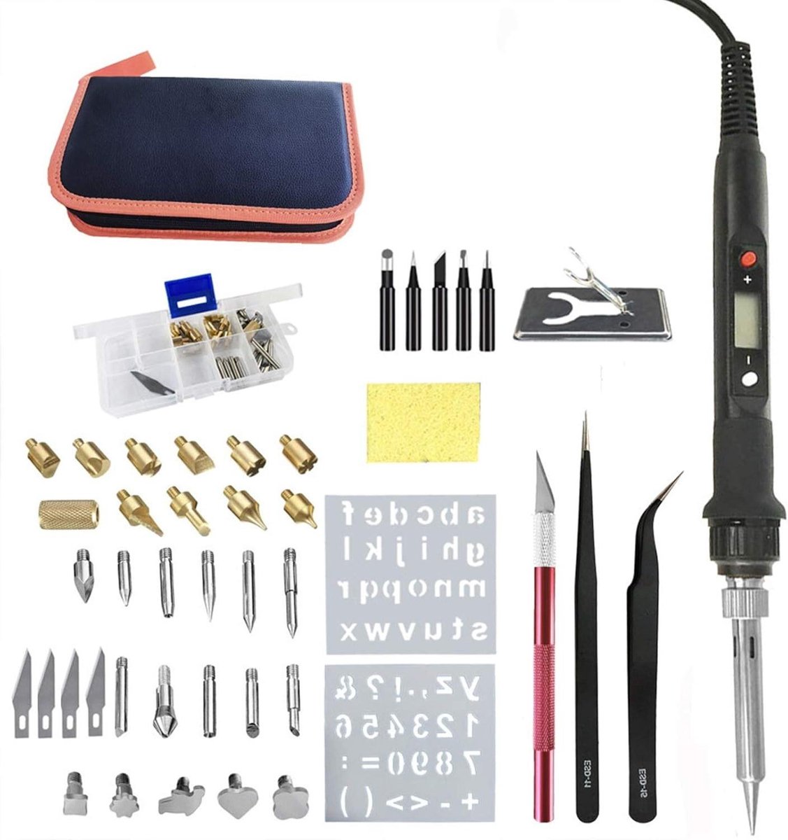 Soldeerbout Set - Soldeerijzer Pyrografie Tool - Hout Branden - Temperatuur Verstelbaar - 60W - Rood