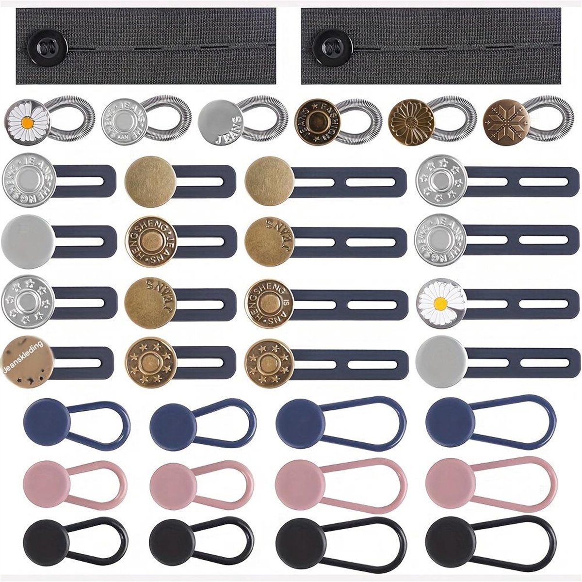 carmdering - Broekriem Verlenger - Taille Extender - Broek Knop Verlenger Set - Geen Naaien Vereist - Onzichtbare Pasvorm - Silicone En Zink Legering - Duurzaam En Veilig - Comfortabele Dagelijkse Dracht - 36 Stuks