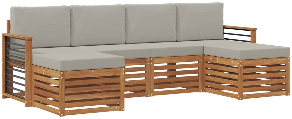 vidaXL Buiten - bank - set - 6 - st - 6-zits - Naturel - en - lichtgrijs Naturel en lichtgrijs