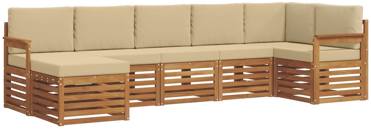 vidaXL Buiten - bank - set - 7 - st - 6-zits - Natuurlijk - en - Beige Natuurlijk en Beige