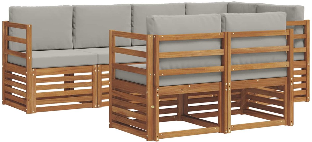vidaXL Buiten - bank - set - 7 - st - 7-zits - Naturel - en - lichtgrijs Naturel en lichtgrijs