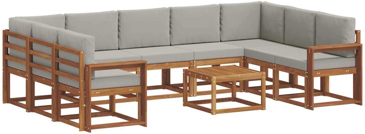 vidaXL Buiten - bank - set - 10 - st - 9-zits - Naturel - en - lichtgrijs Naturel en lichtgrijs