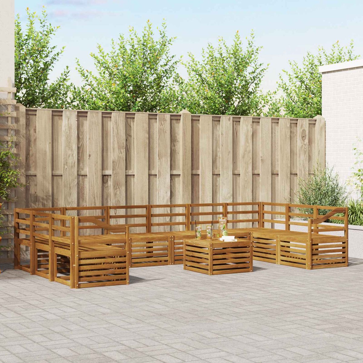 vidaXL Buiten - bank - set - 11 - st - 10-zits - Naturel - Massief - Acacia - Hout