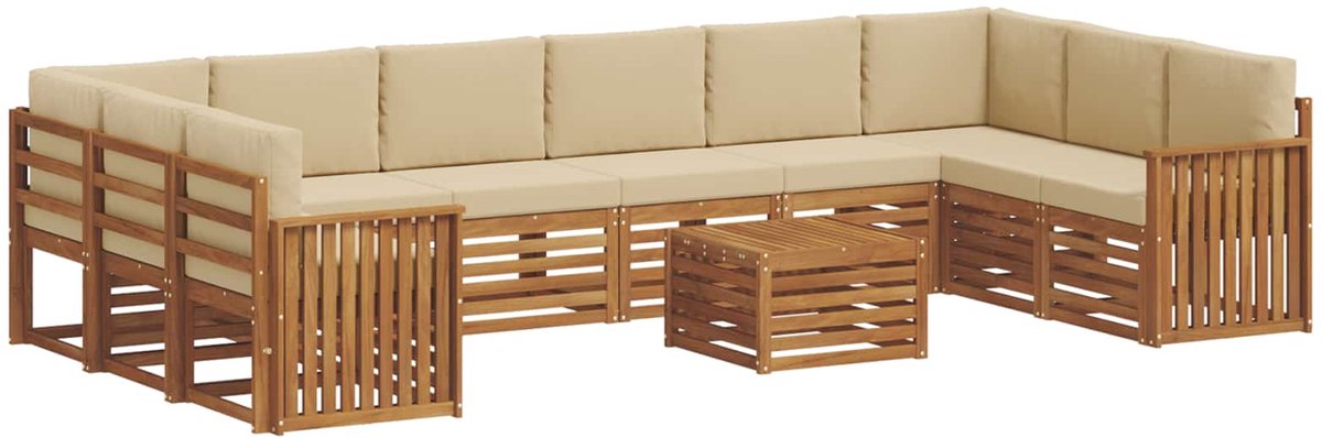 vidaXL Buiten - bank - set - 11 - st - 10-zits - Natuurlijk - en - Beige Natuurlijk en Beige