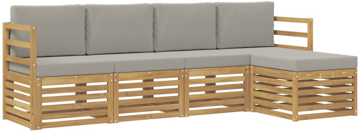 vidaXL Buiten - bank - set - 5 - st - 5-zits - Wit - en - Lichtgrijs - Polyester Wit en Lichtgrijs