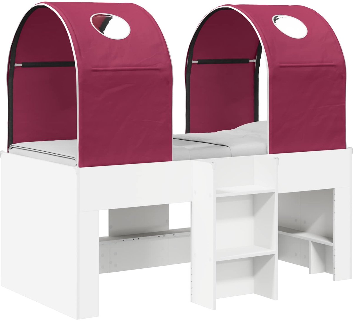 vidaXL Bed - met - Tunnel - 4 - st - Wit - en - Rood - Bewerkt - hout Wit en rood