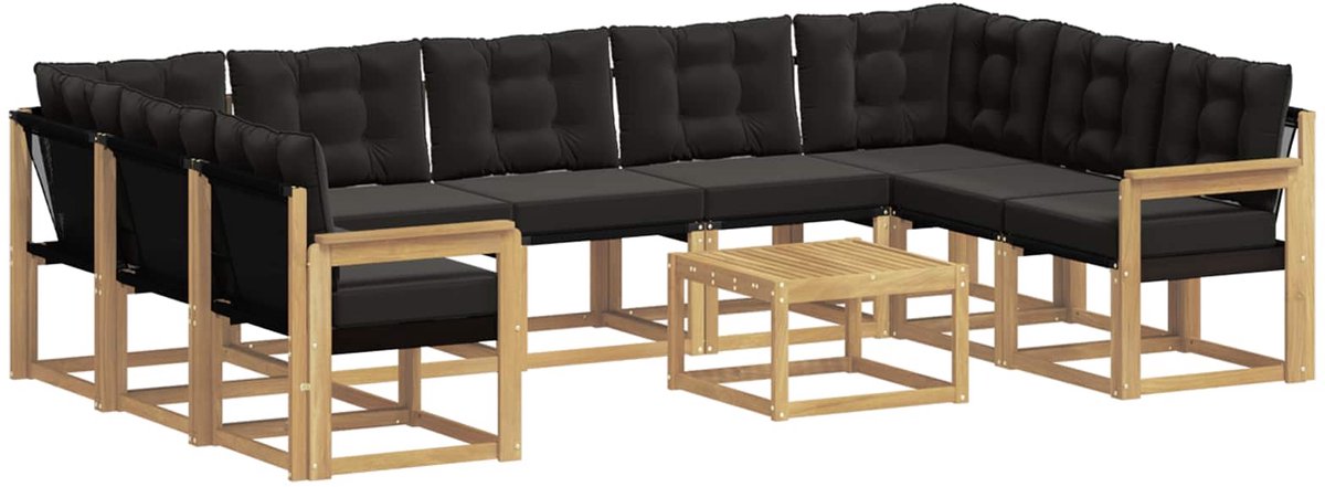 vidaXL Buiten - bank - set - 10 - st - 9-zits - Wit - en - zwart Wit en zwart
