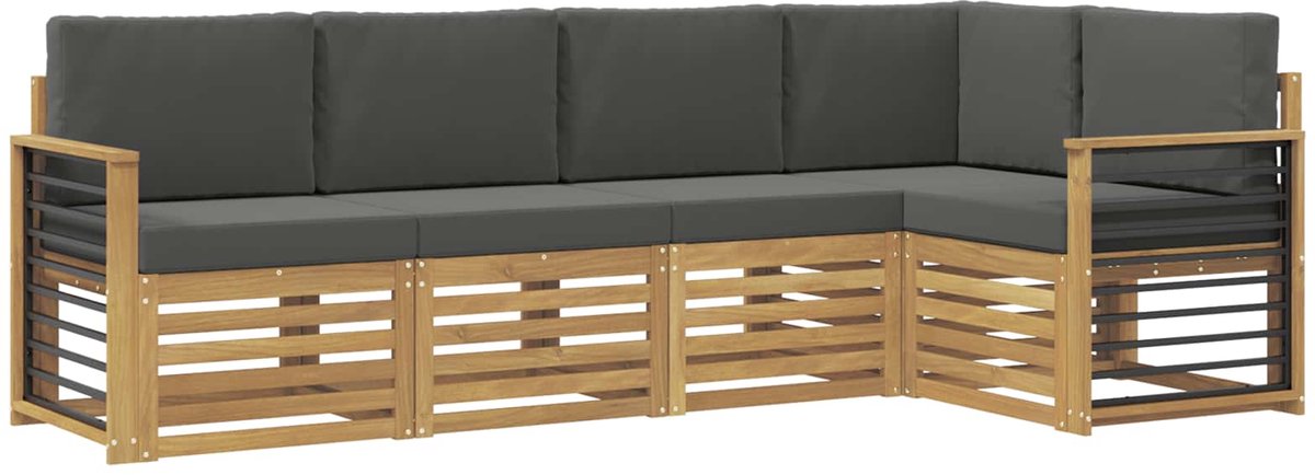 vidaXL Buiten - bank - set - 5 - st - 5-zits - Wit - en - antracietkleurig - Polyester Wit en antracietkleurig