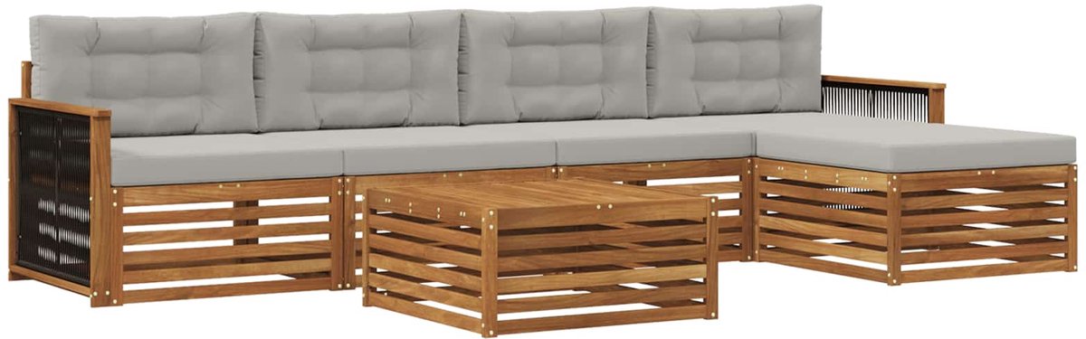 vidaXL Buiten - bank - set - 6 - st - 5-zits - Naturel - en - lichtgrijs Naturel en lichtgrijs