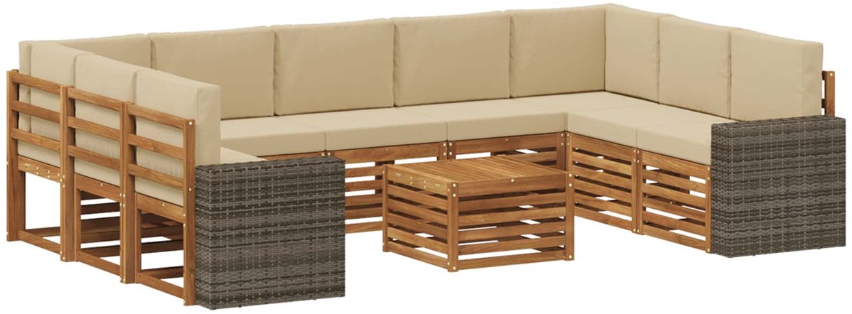 vidaXL Buiten - bank - set - 10 - st - 9-zits - Natuurlijk - en - Beige Natuurlijk en Beige