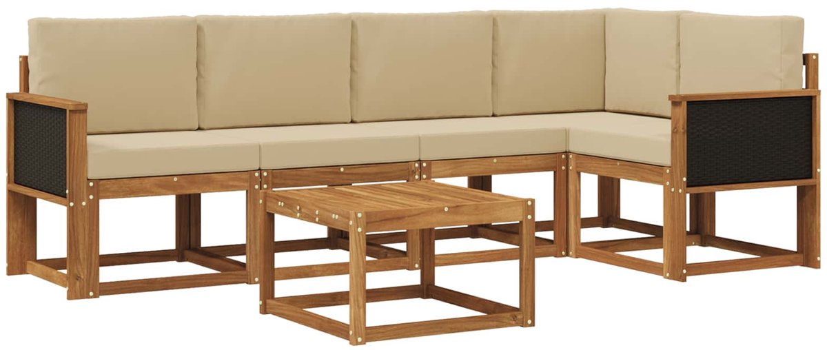 vidaXL Buiten - bank - set - 6 - st - 5-zits - Natuurlijk - en - Beige Natuurlijk en Beige