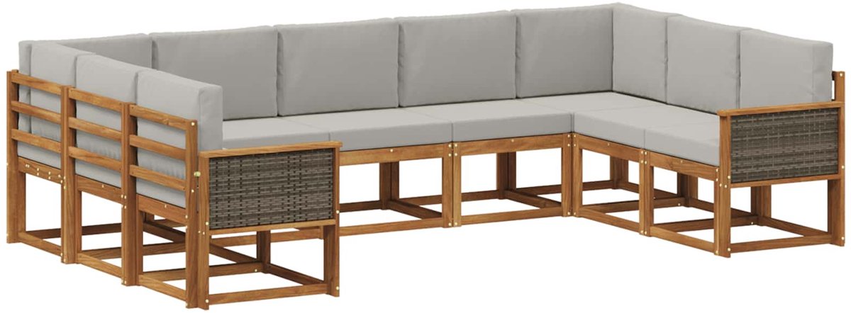 vidaXL Buiten - bank - set - 9 - st - 9-zits - Naturel - en - lichtgrijs Naturel en lichtgrijs