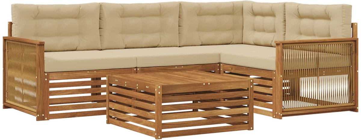 vidaXL Buiten - bank - set - 5 - st - 4-zits - Natuurlijk - en - Beige Natuurlijk en Beige