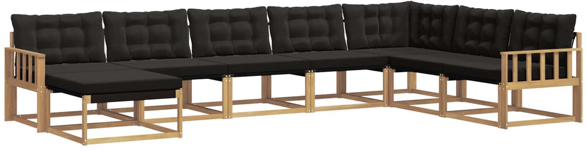 vidaXL Buiten - bank - set - 8 - st - Wit - en - zwart - Massief - Acacia - Hout Wit en zwart