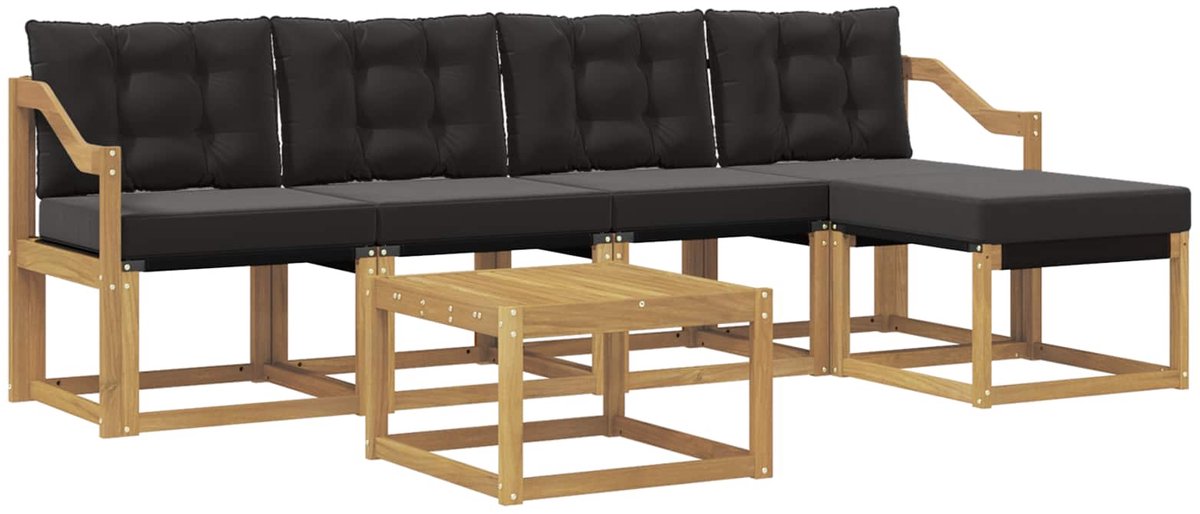 vidaXL Buiten - bank - set - 6 - st - 5-zits - Wit - en - zwart Wit en zwart