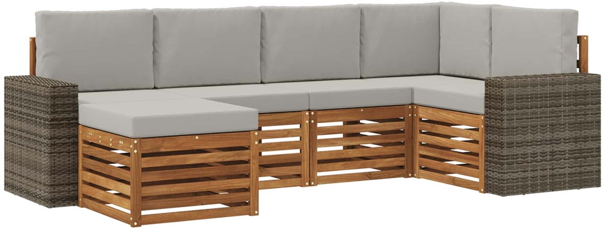 vidaXL Buiten - bank - set - 6 - st - 5-zits - Naturel - en - lichtgrijs Naturel en lichtgrijs