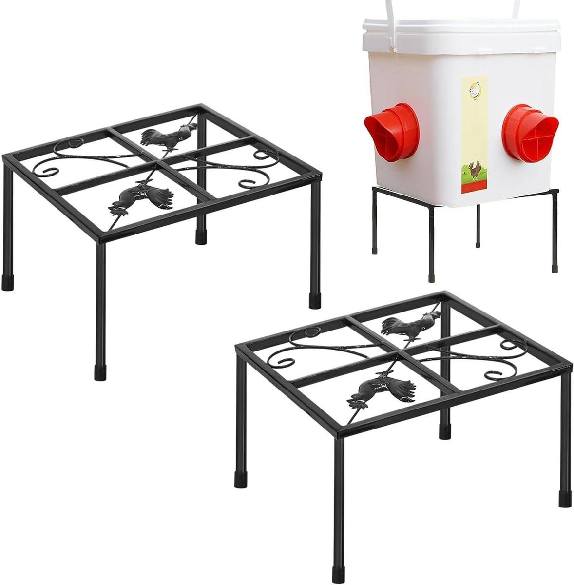 Metalen Standaard - Drinkbak Houder - Kippen Voeden - Robuust Ijzer Ontwerp - 2 stuks - Zwart