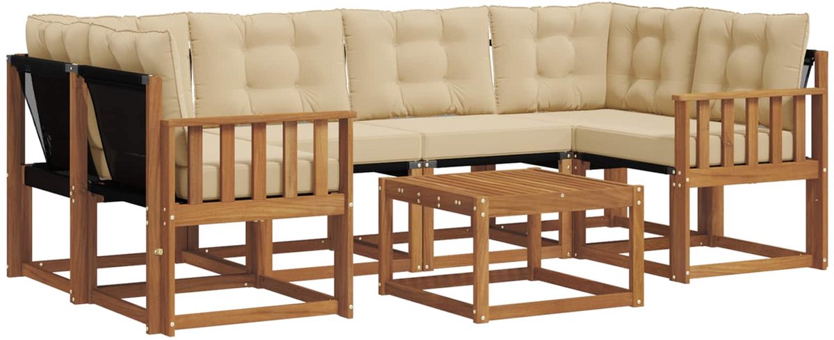 vidaXL Buiten - bank - set - 7 - st - 6-zits - Natuurlijk - en - Beige Natuurlijk en Beige
