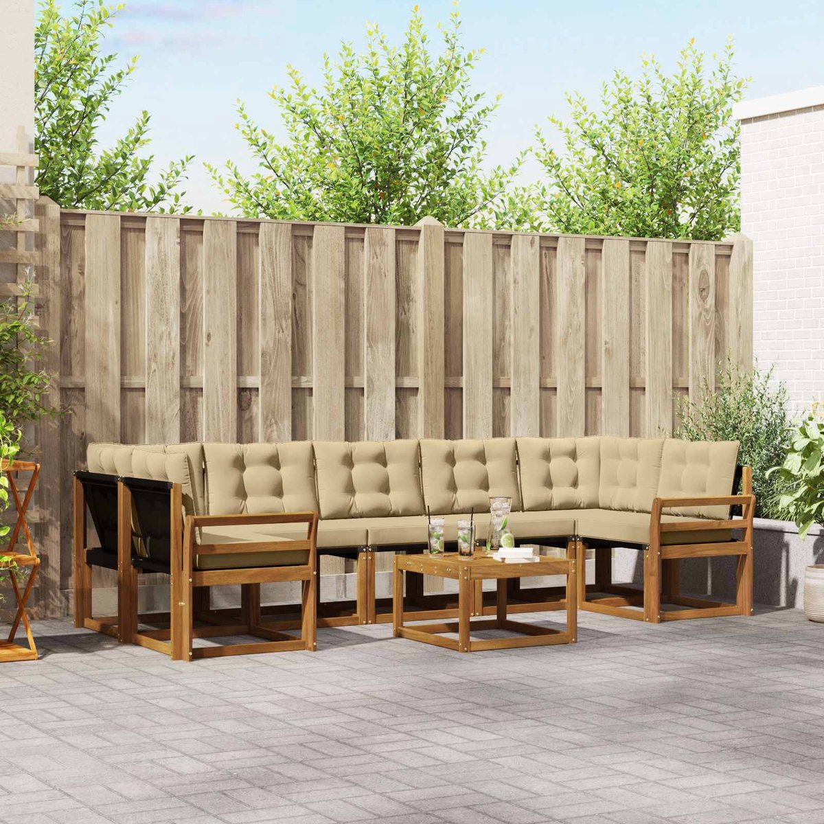 vidaXL Buiten - bank - set - 8 - st - 7-zits - Natuurlijk - en - Beige Natuurlijk en Beige