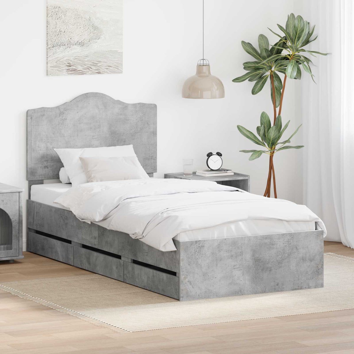 vidaXL Bedframe - met - lade - Beton - Grijs - 90 - x - 200 - cm - Ingenieurshout Beton grijs