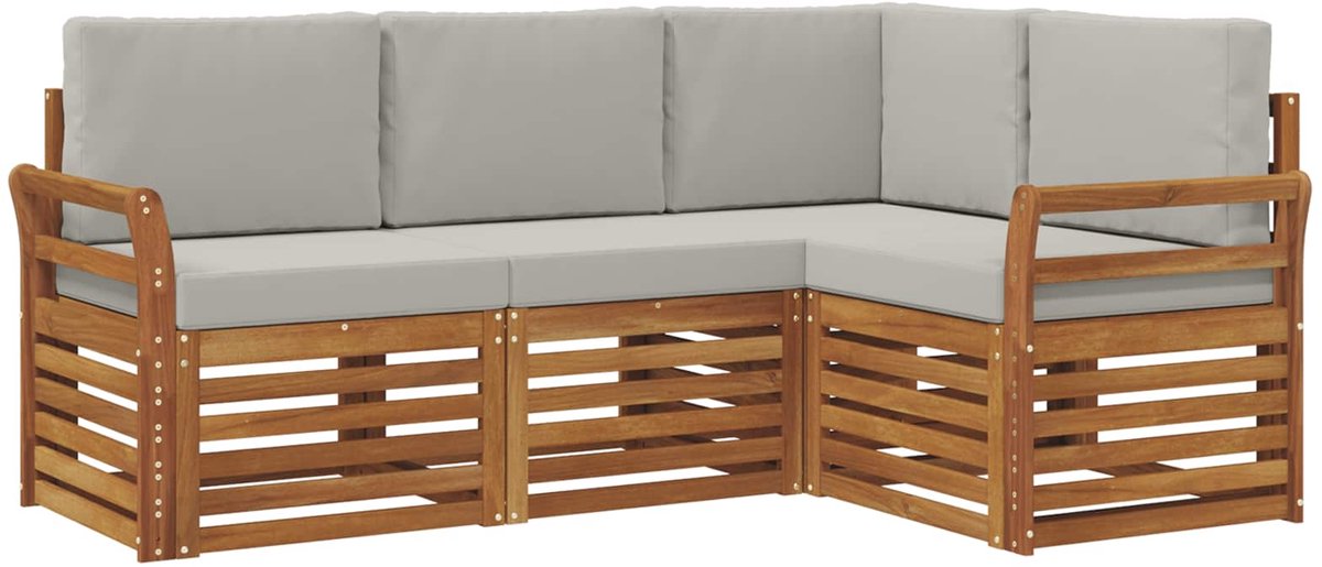 vidaXL Buiten - bank - set - 4 - st - 4-zits - Naturel - en - lichtgrijs Naturel en lichtgrijs