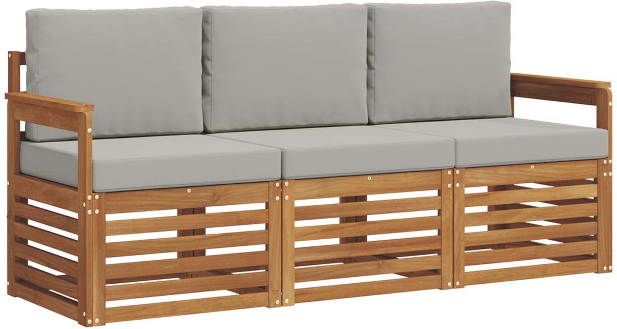 vidaXL Buiten - bank - set - 3 - st - 3-zits - Naturel - en - lichtgrijs Naturel en lichtgrijs
