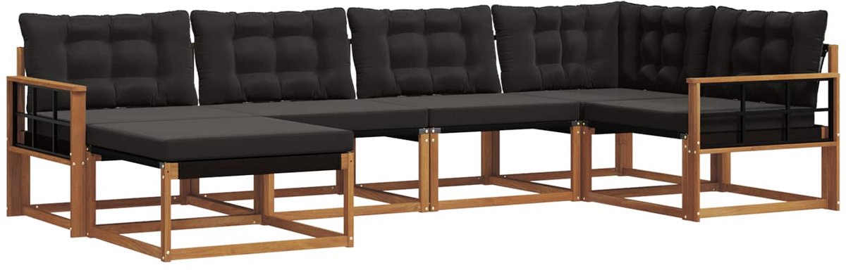 vidaXL Buiten - bank - set - 6 - st - Naturel - en - Zwart - Massief - Acacia - Hout Naturel en Zwart