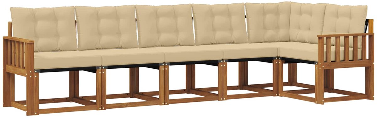 vidaXL Buiten - bank - set - 6 - st - 6-zits - Natuurlijk - en - Beige Natuurlijk en Beige