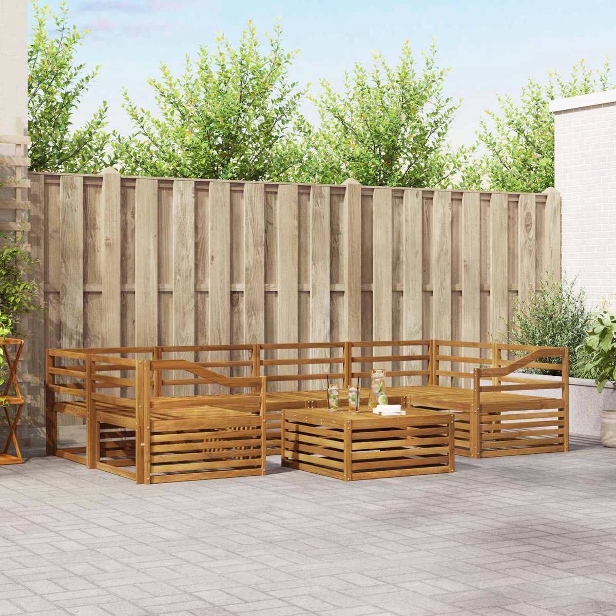 vidaXL Buiten - bank - set - 7 - st - 6-zits - Naturel - Massief - Acacia - Hout