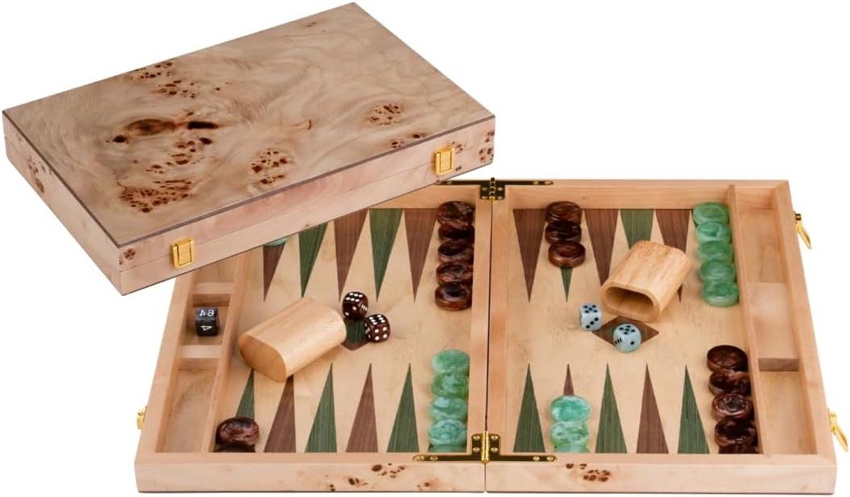 Backgammon Set - Strategie Spel - Familie Entertainment - Luxe Houten Koffer - 45.5 cm - Groen/Bruin