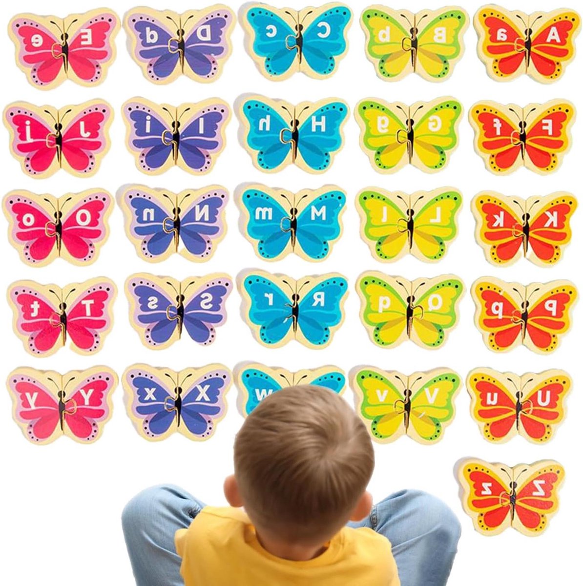 Alfabetpuzzel Houten - Educatieve Puzzel - Kinderen Leren - Dierenpatronen - 18 x 5 x 0.1 cm - Vlinder