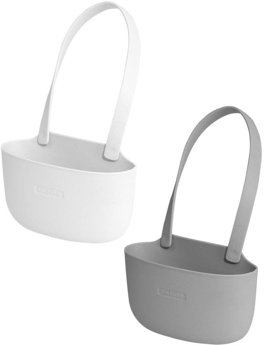 ONF3 - Hangende Sponshouders - Keuken Organizer - 2 Stuks - Wit en Donkergrijs - Handig voor Spons en Zeep - Ideaal voor Keukenaccessoires - Ges...