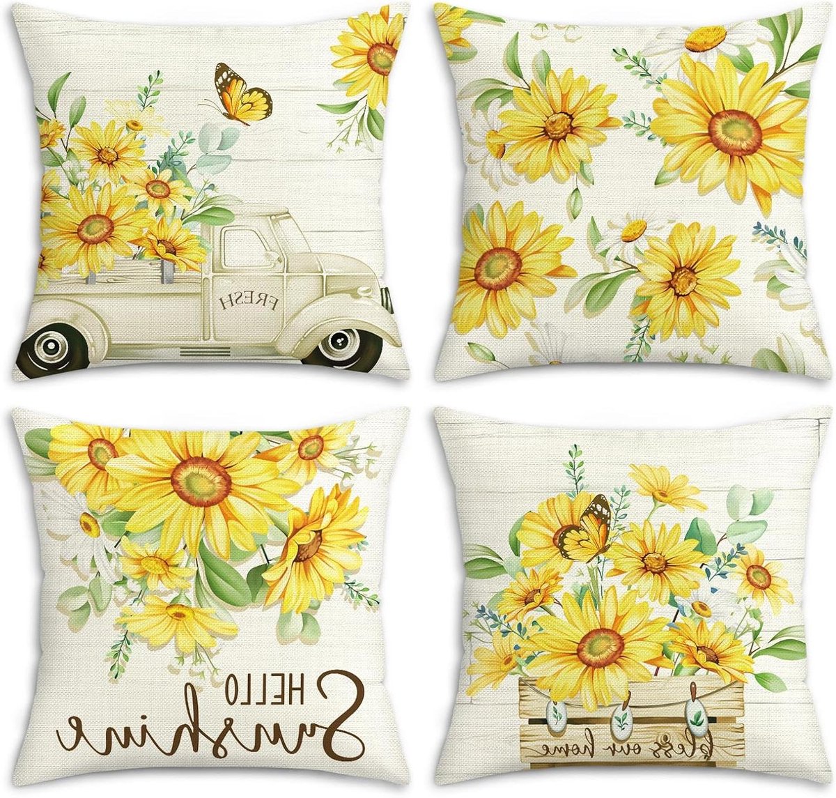 Decoratieve Kussenhoezen - Bloemenhoezen - Woonkamer Decoratie - Set van Vier - 45 x 45 cm